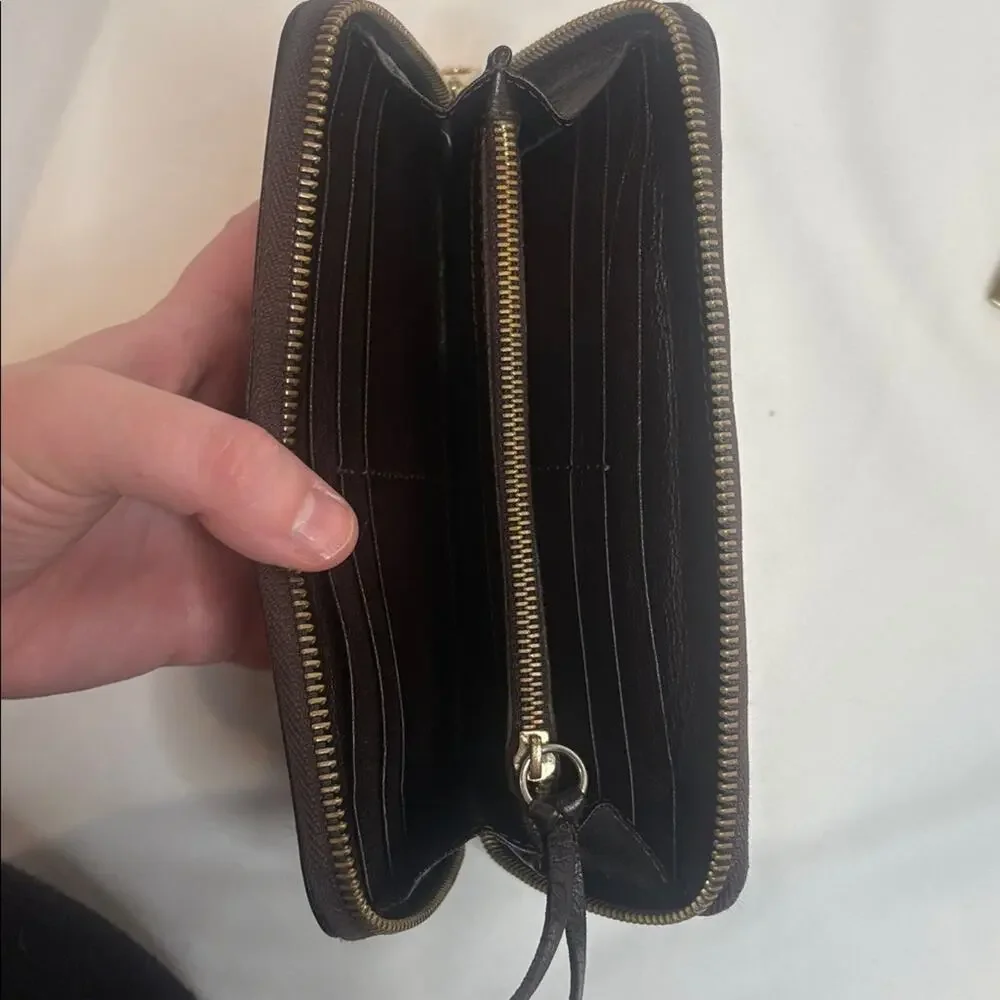 Chloe Lilly bow front long wallet in a metallic maroon brown
